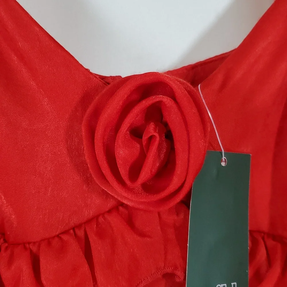 Wild Fable™ Women's Rosette Mini Babydoll Dress ~ Red - Picture 9 of 16